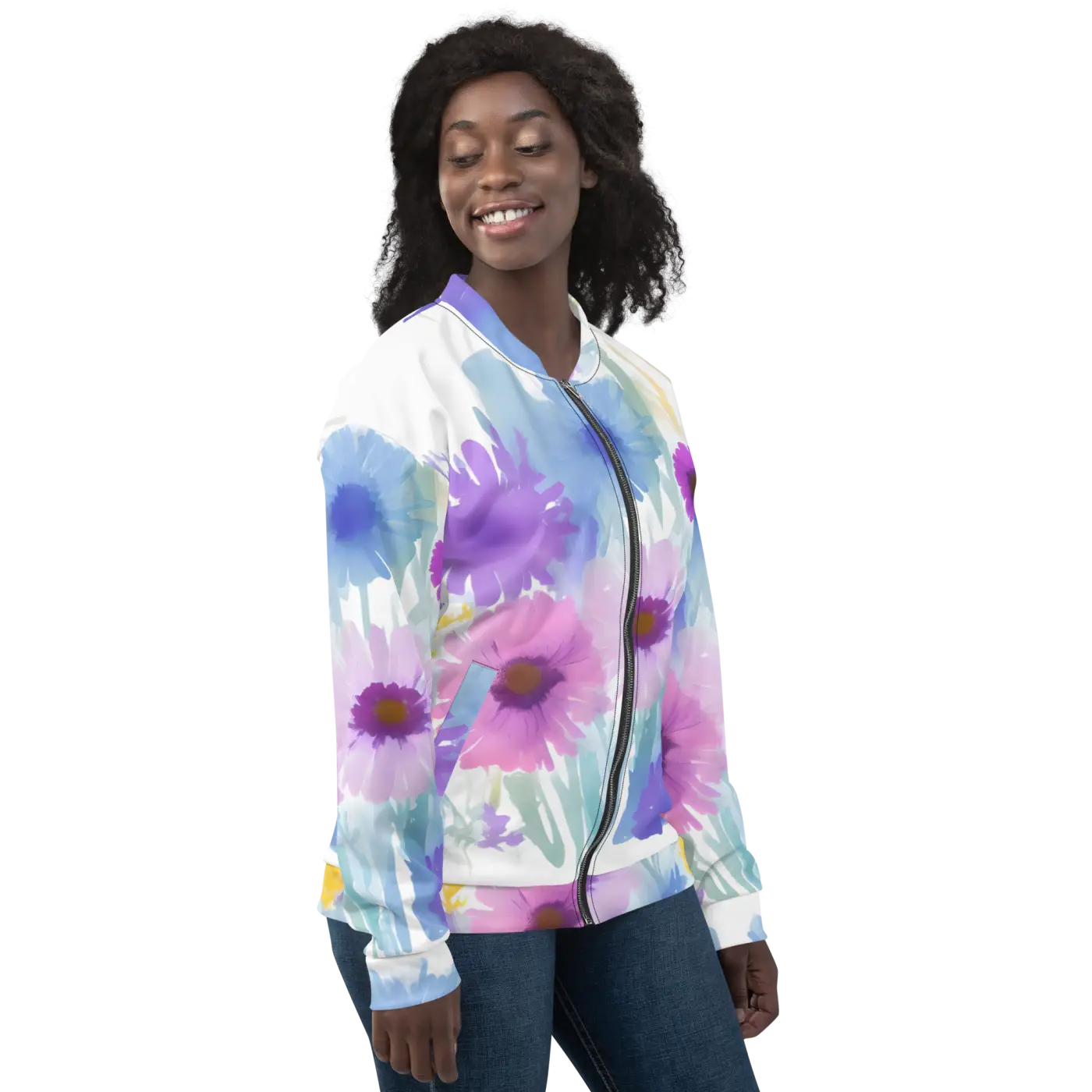 Unisex Bomber Jacket - Flowers in Watercolor Print - DipaliZ