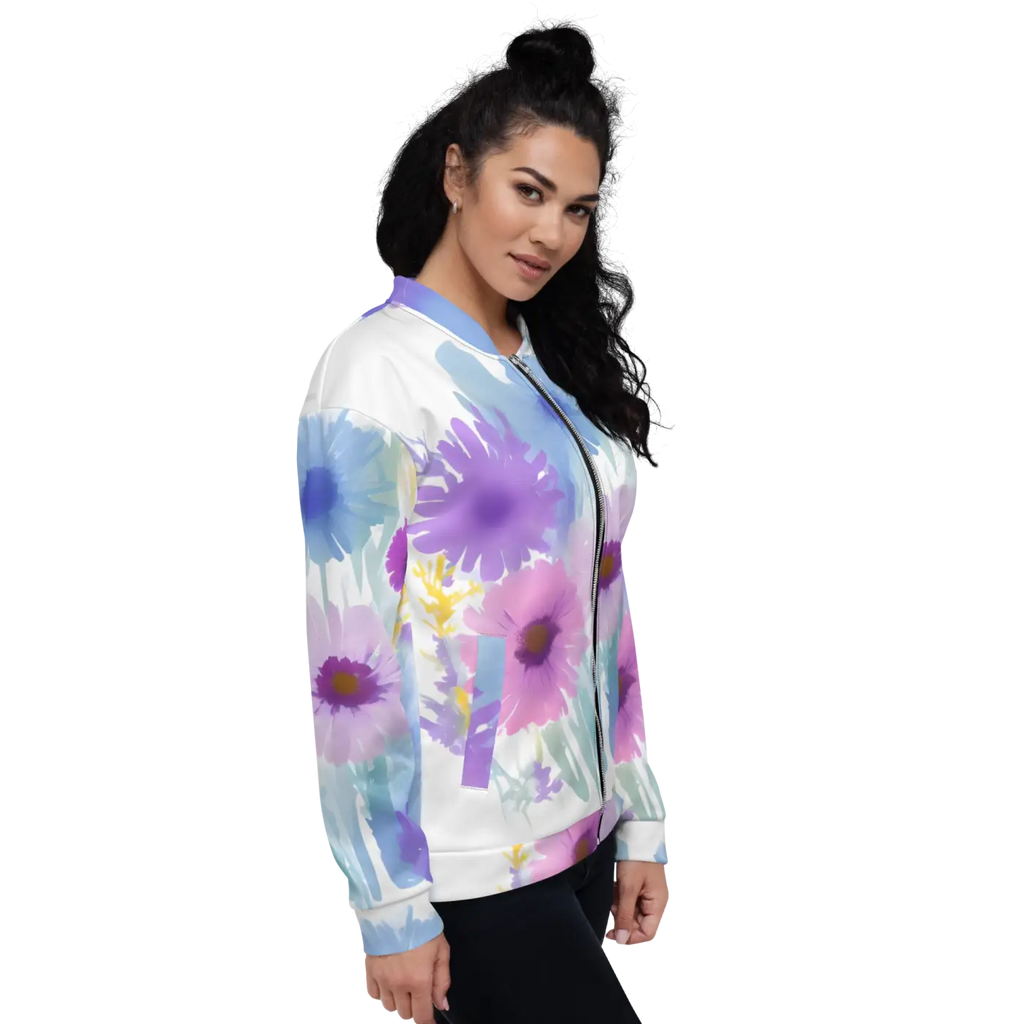 Unisex Bomber Jacket - Flowers in Watercolor Print - DipaliZ