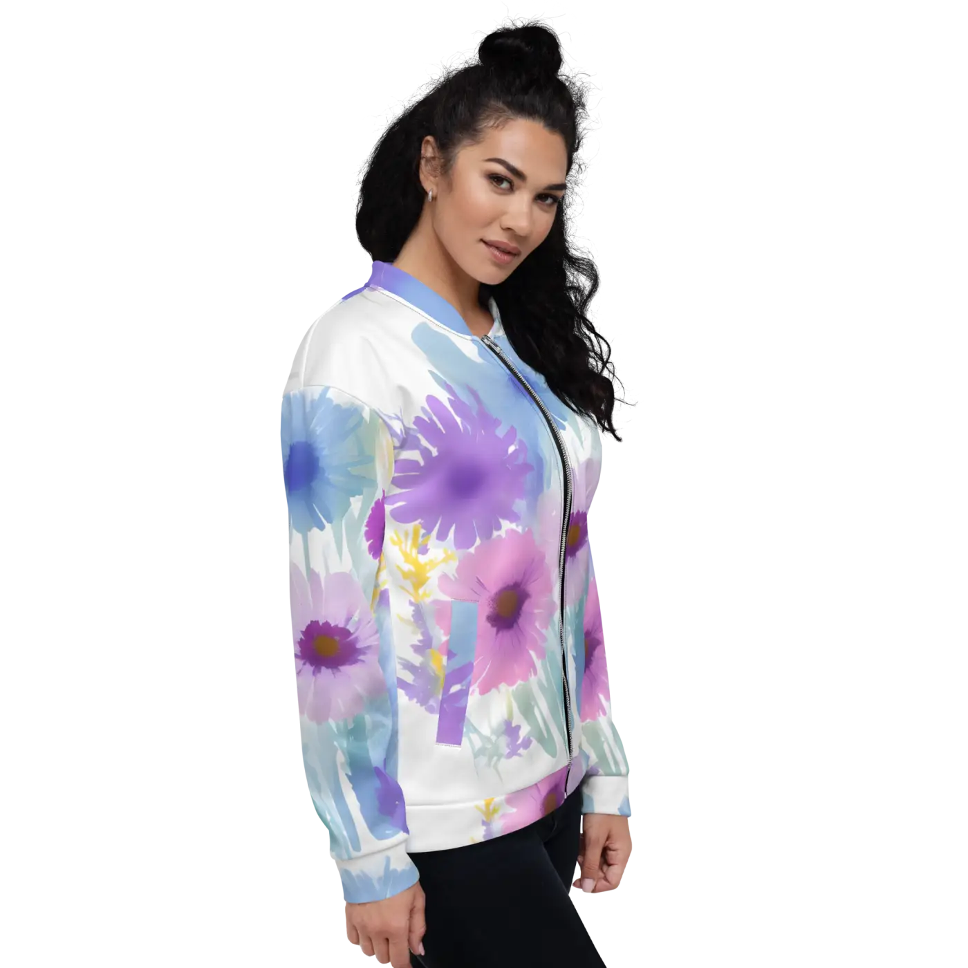 Unisex Bomber Jacket - Flowers in Watercolor Print - DipaliZ