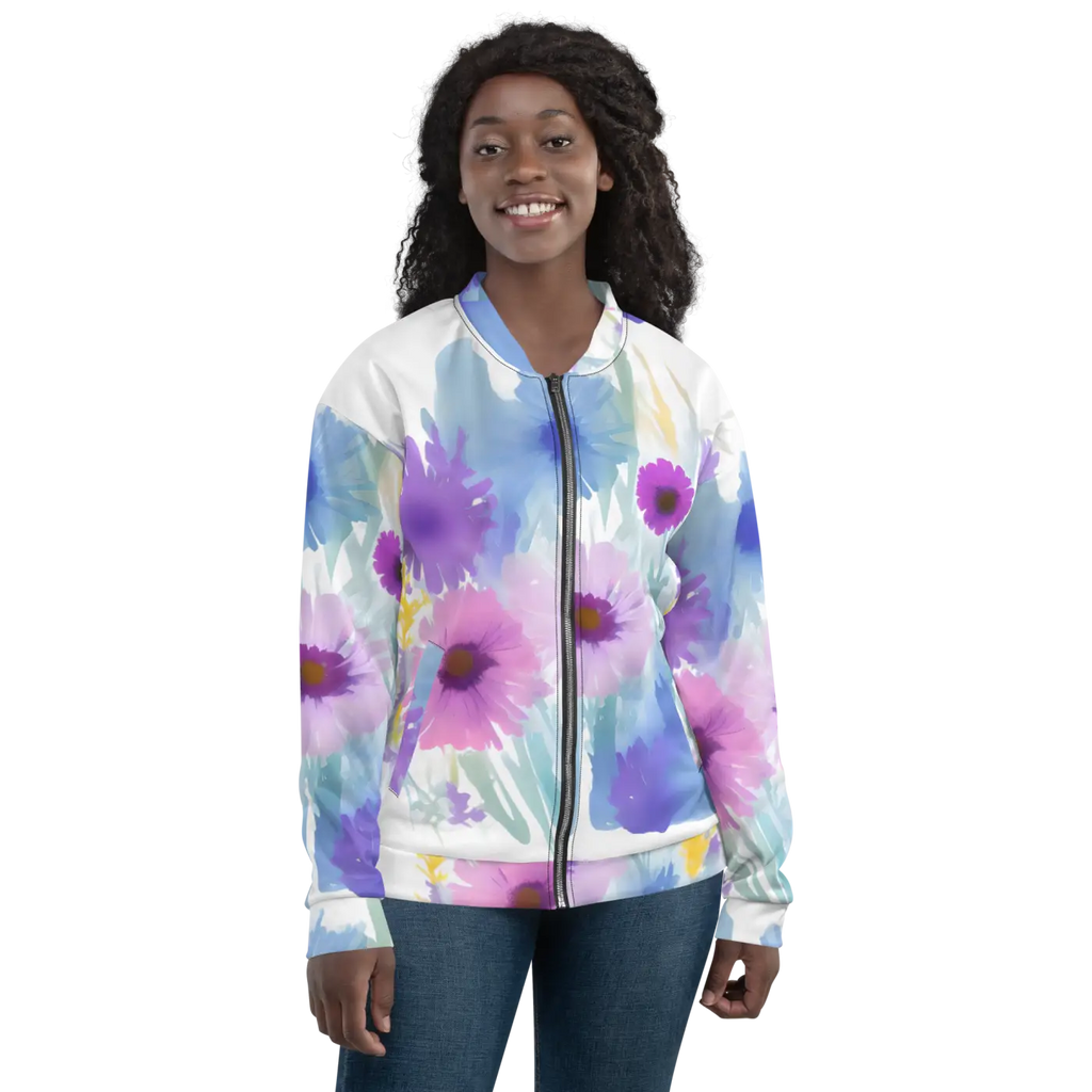 Unisex Bomber Jacket - Flowers in Watercolor Print - DipaliZ