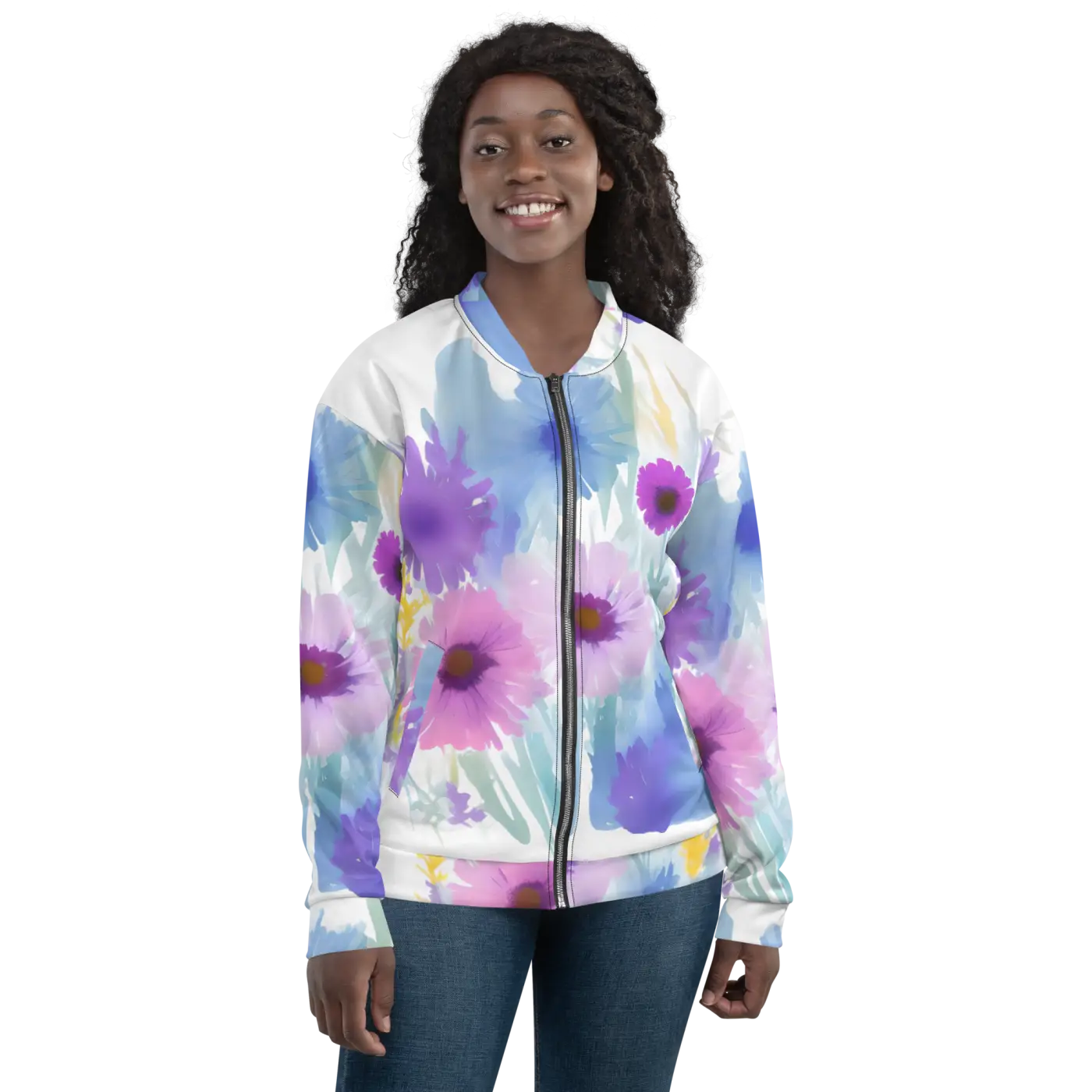 Unisex Bomber Jacket - Flowers in Watercolor Print - DipaliZ