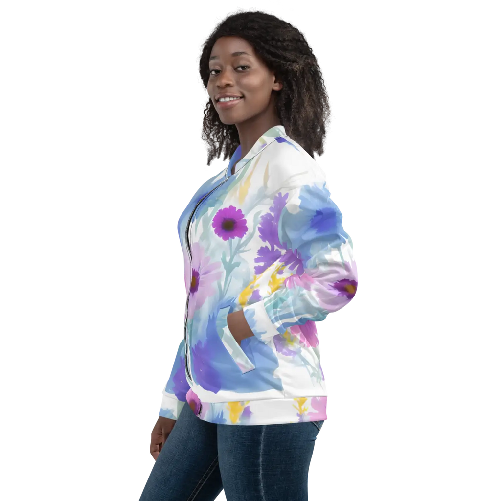 Unisex Bomber Jacket - Flowers in Watercolor Print - DipaliZ