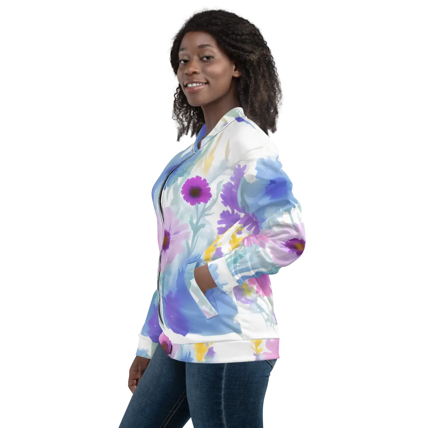 Unisex Bomber Jacket - Flowers in Watercolor Print - DipaliZ