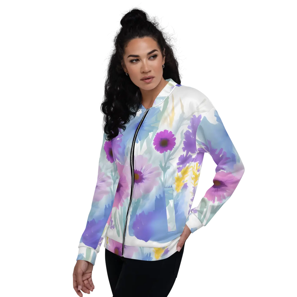 Unisex Bomber Jacket - Flowers in Watercolor Print - DipaliZ