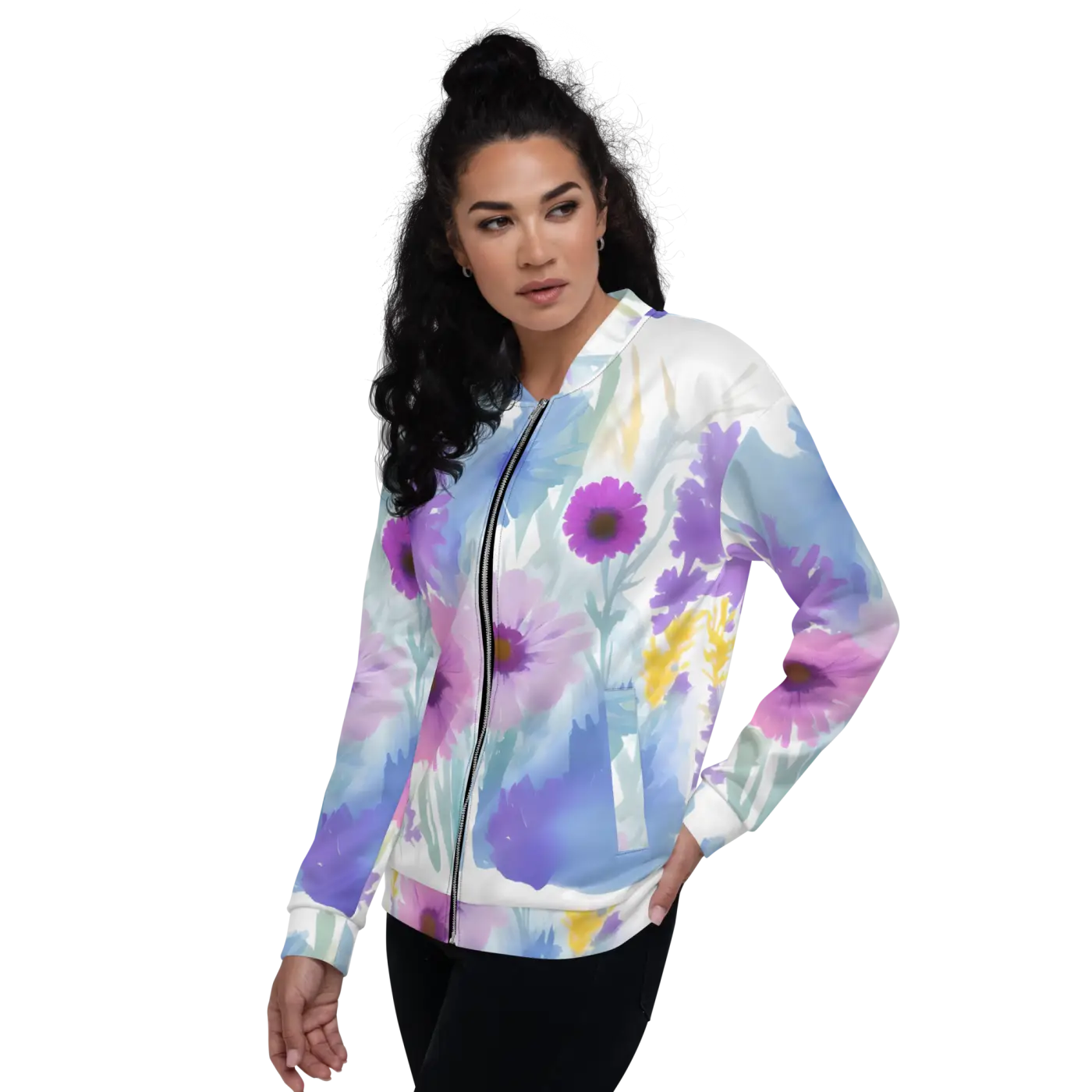 Unisex Bomber Jacket - Flowers in Watercolor Print - DipaliZ