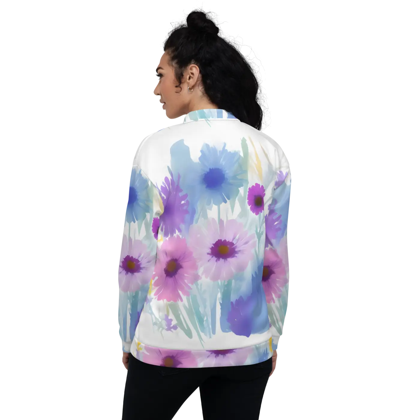 Unisex Bomber Jacket - Flowers in Watercolor Print - DipaliZ