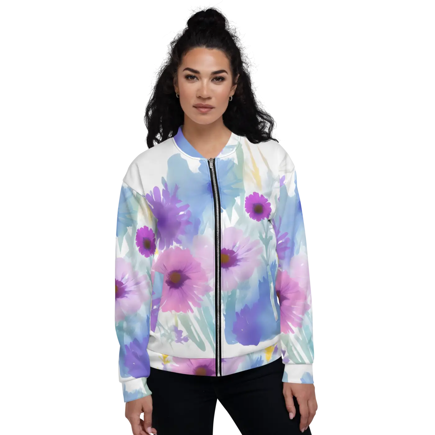 Unisex Bomber Jacket - Flowers in Watercolor Print - DipaliZ