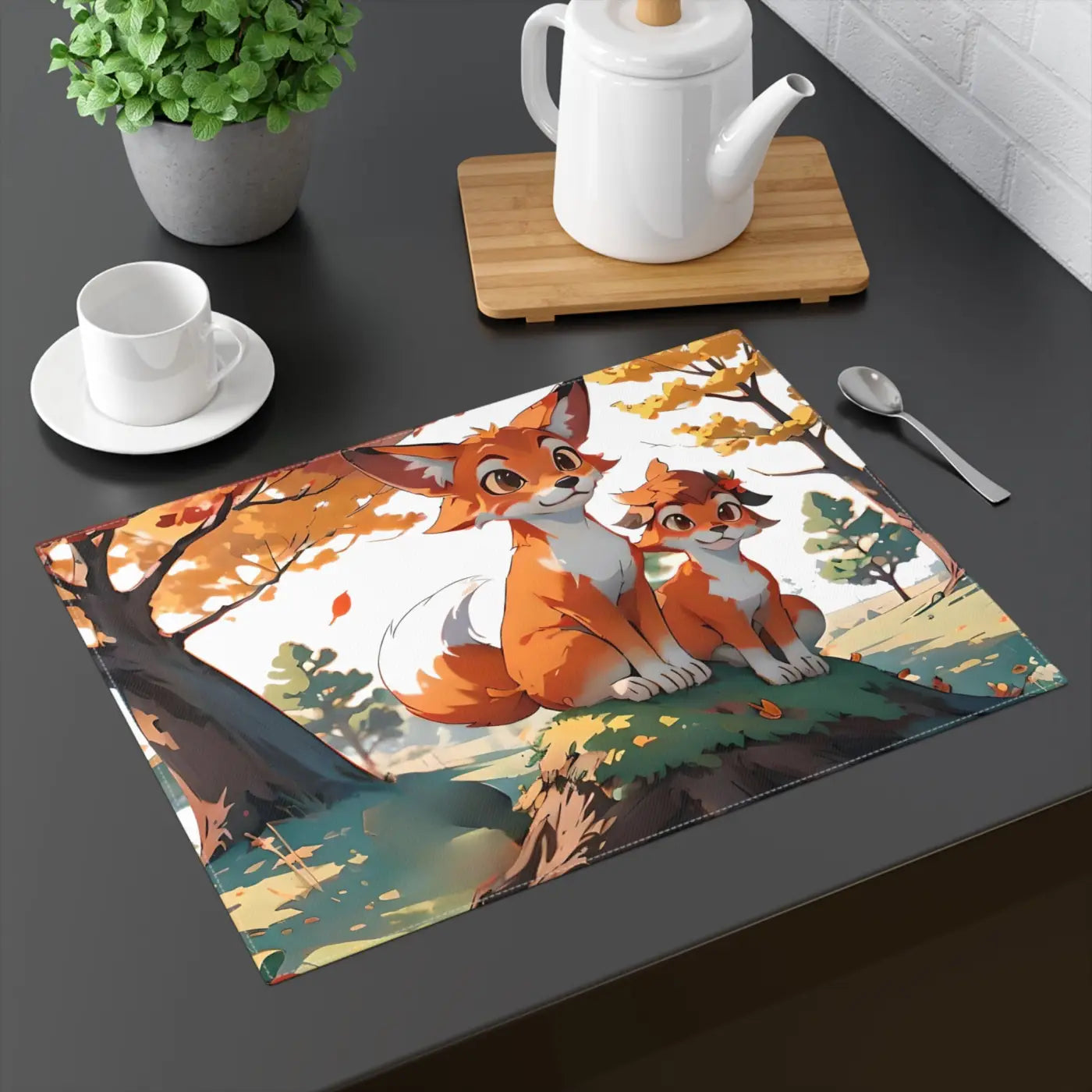 Foxes Sitting Fall Season Cotton Placemat - Autumn Dining - DipaliZ
