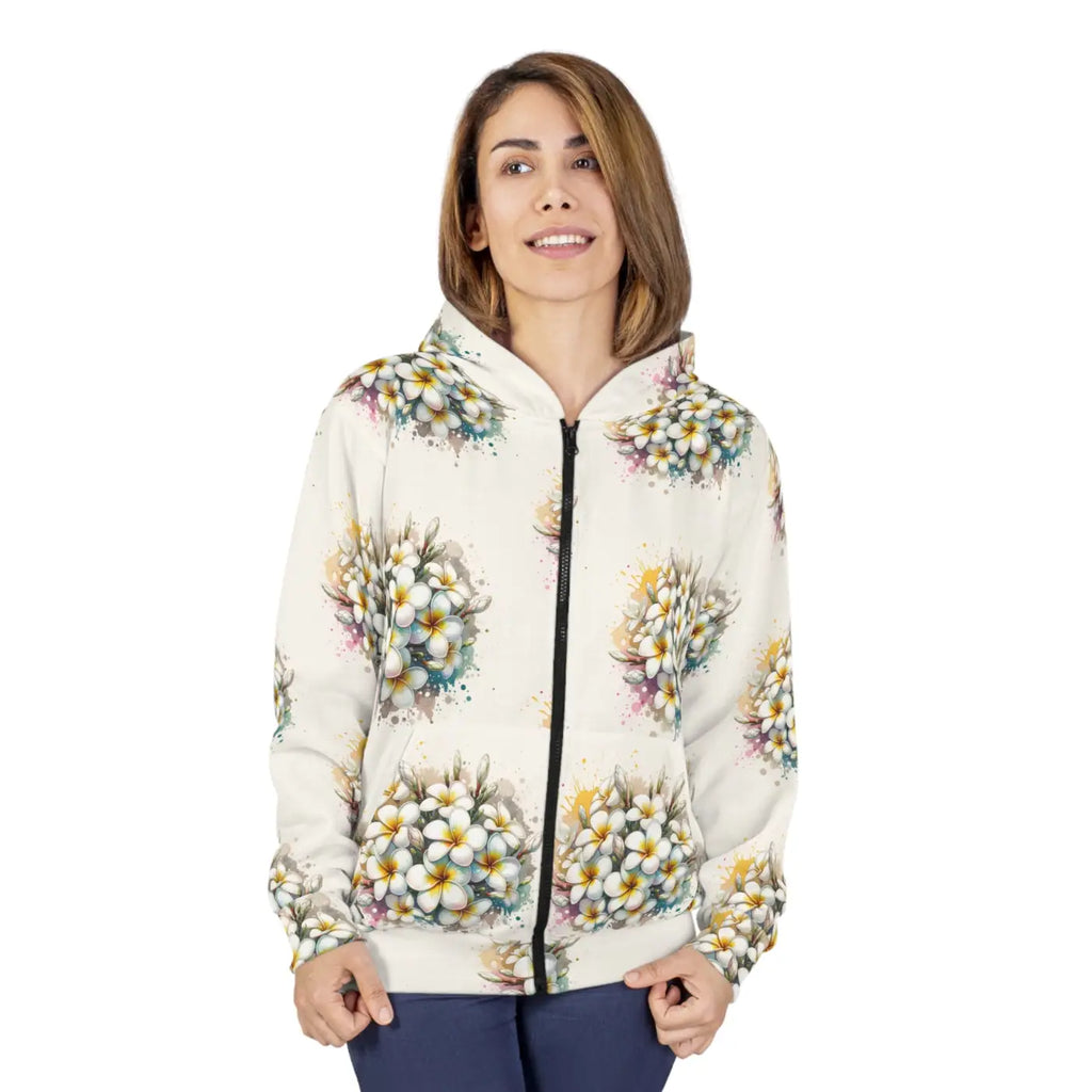 Frangipani Flowers Unisex Zip Hoodie - Cozy Winter Style - DipaliZ