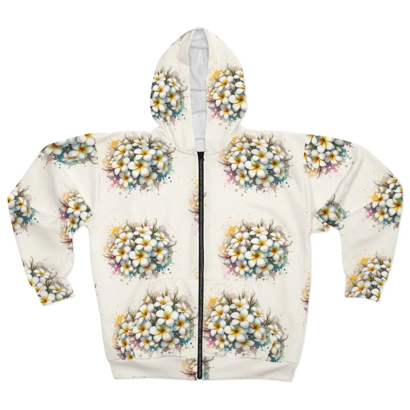 Frangipani Flowers Unisex Zip Hoodie - Cozy Winter Style - DipaliZ