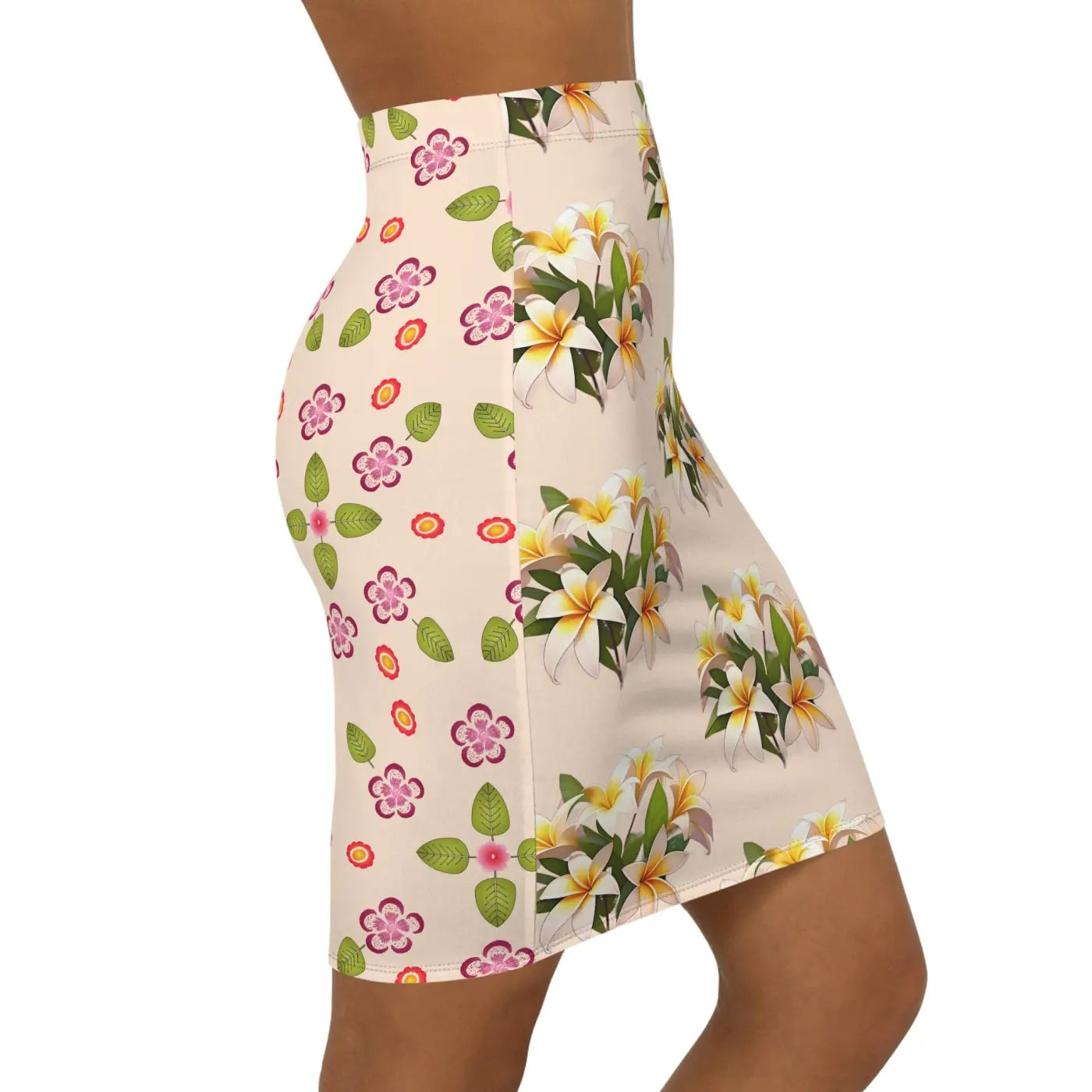 Frangipani Flowers Women's Mini Skirt - Floral Chic Style - DipaliZ