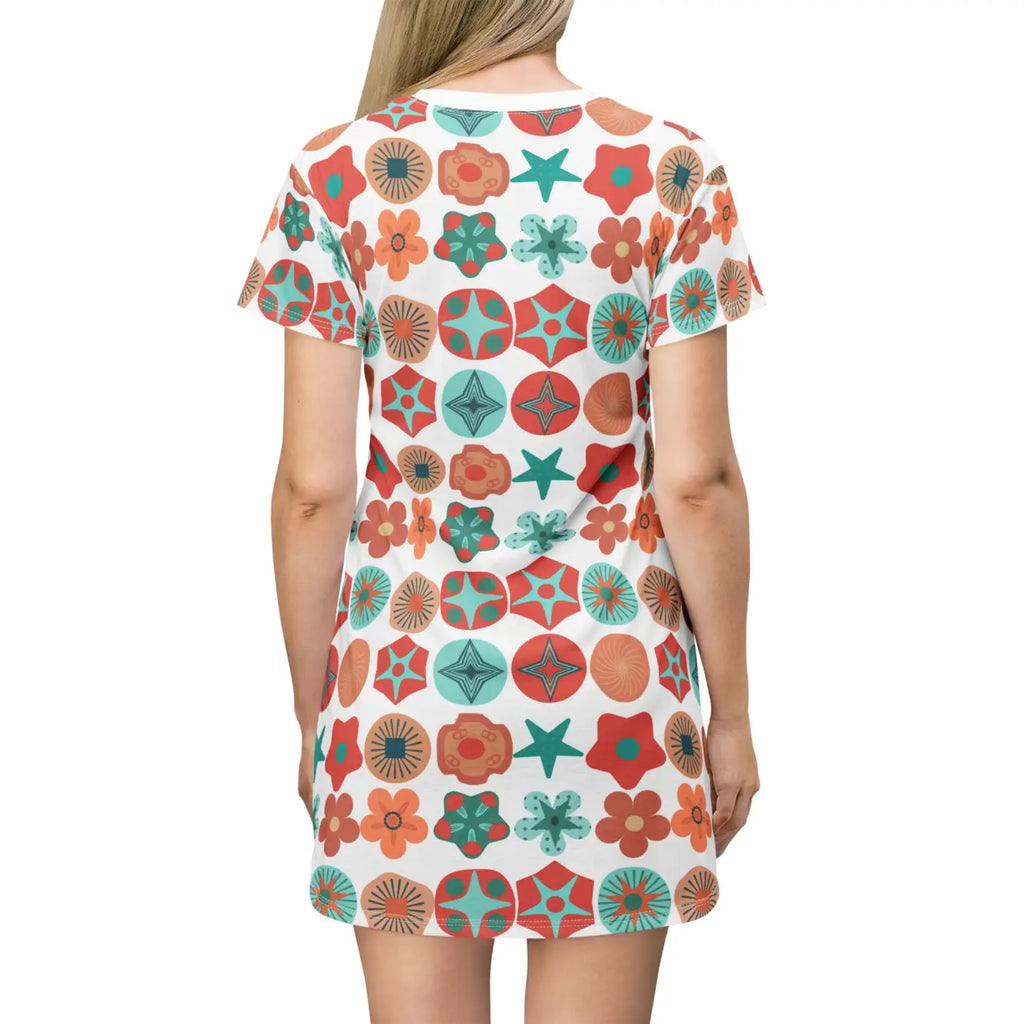 Geometric Pattern Print T Shirt Dress - Wearable Art - DipaliZ