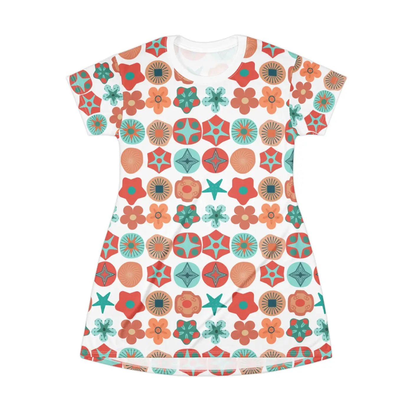 Geometric Pattern Print T Shirt Dress - Wearable Art - DipaliZ