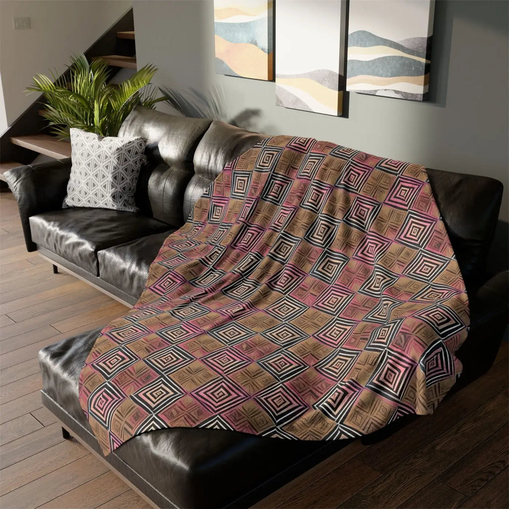 Soft Polyester Blanket - Geometric Pattern Pink Brown - DipaliZ