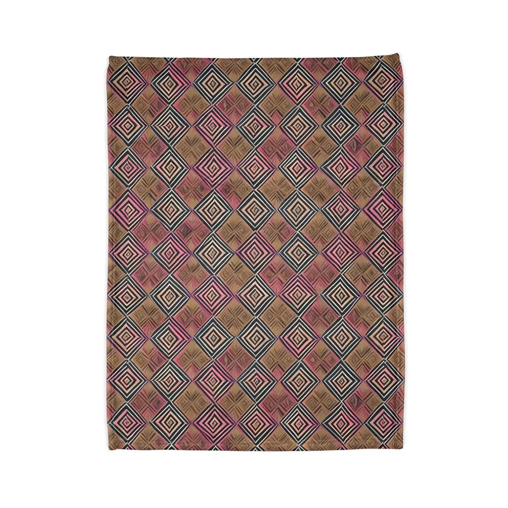 Soft Polyester Blanket - Geometric Pattern Pink Brown - DipaliZ