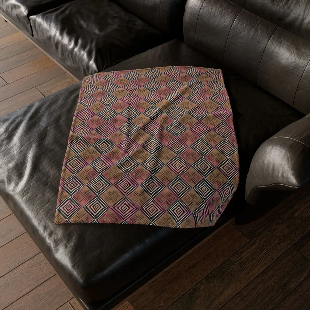 Soft Polyester Blanket - Geometric Pattern Pink Brown - DipaliZ