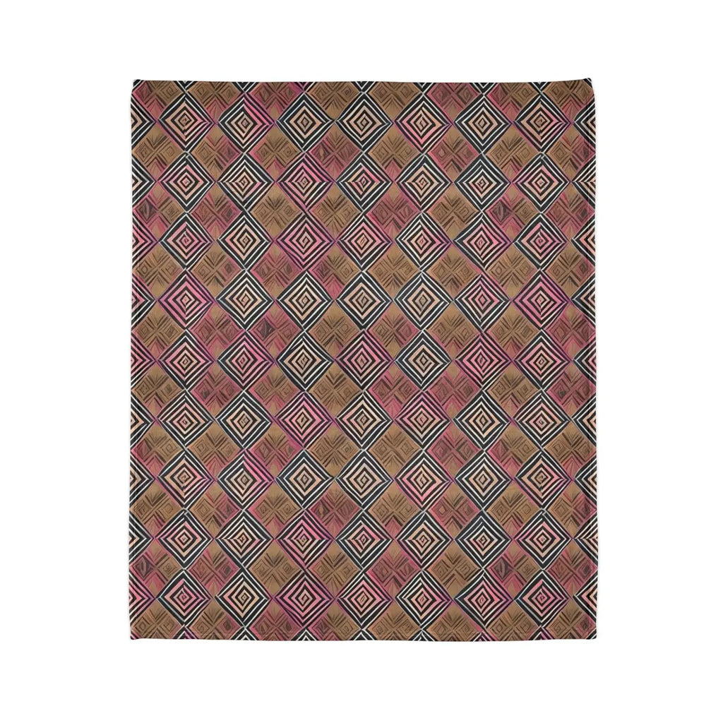 Soft Polyester Blanket - Geometric Pattern Pink Brown - DipaliZ