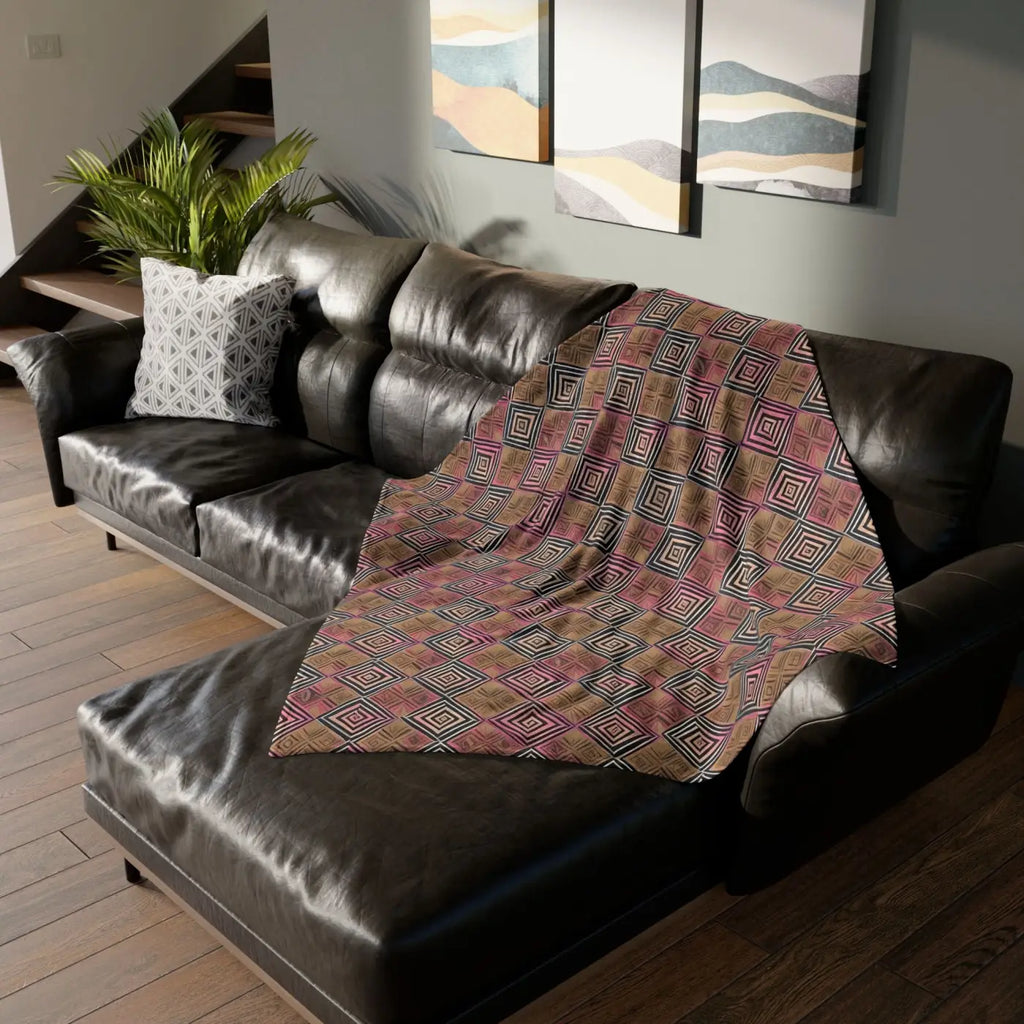 Soft Polyester Blanket - Geometric Pattern Pink Brown - DipaliZ