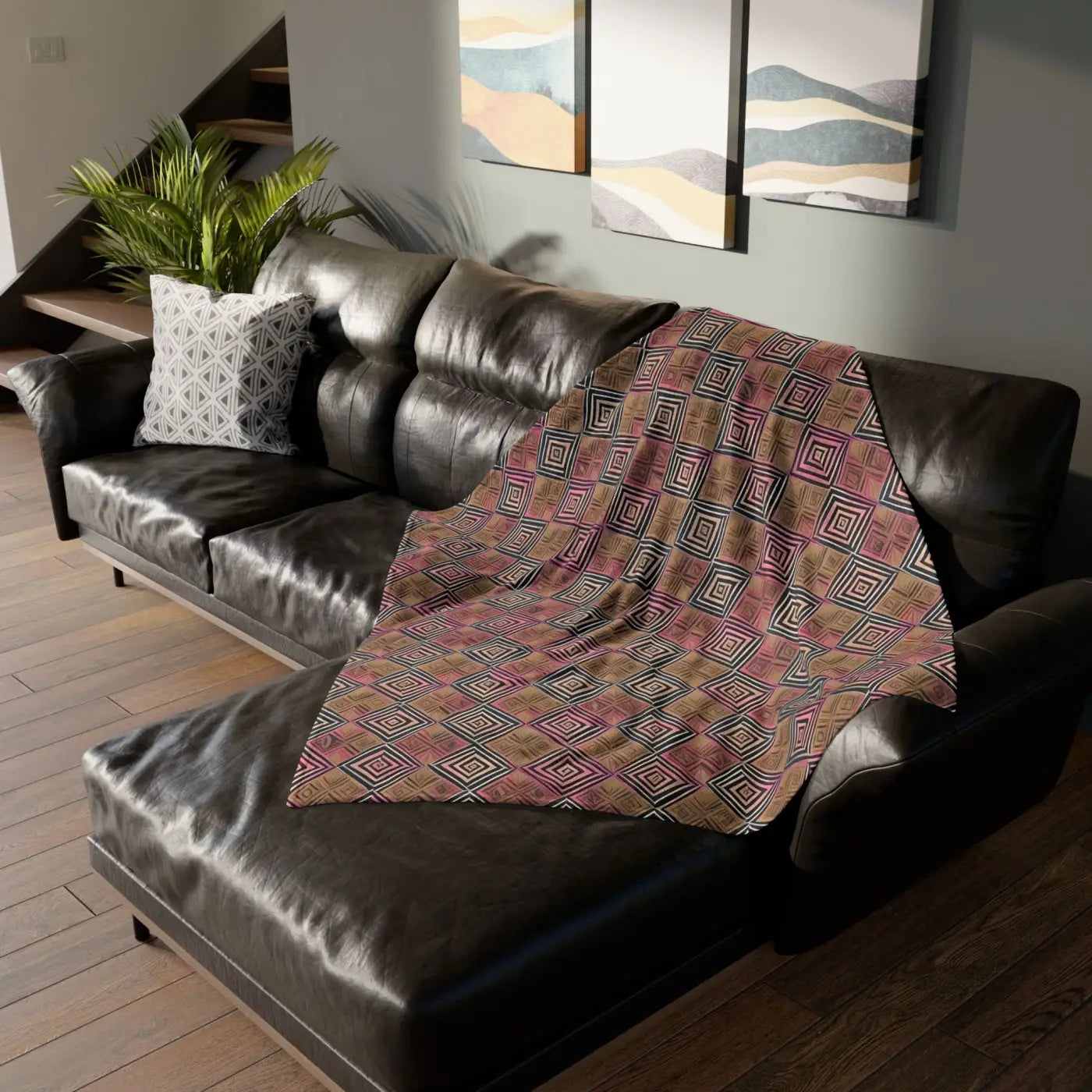 Soft Polyester Blanket - Geometric Pattern Pink Brown - DipaliZ