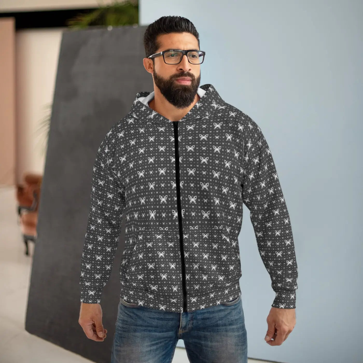 Unisex Zip Hoodie - Geometrical Pattern Winter Style - DipaliZ