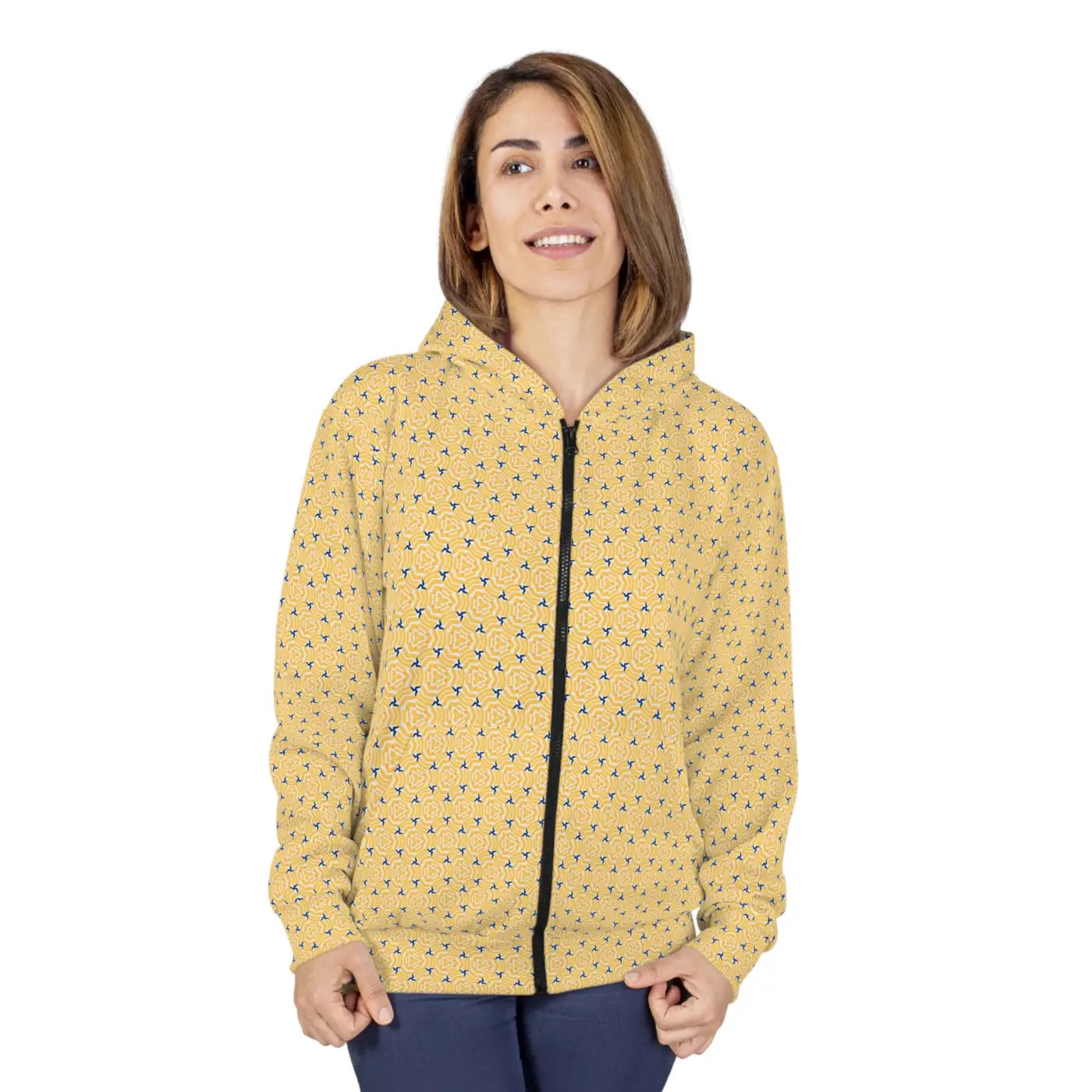 Unisex Zip Hoodie - Geometrical Pattern Winter Wear - DipaliZ