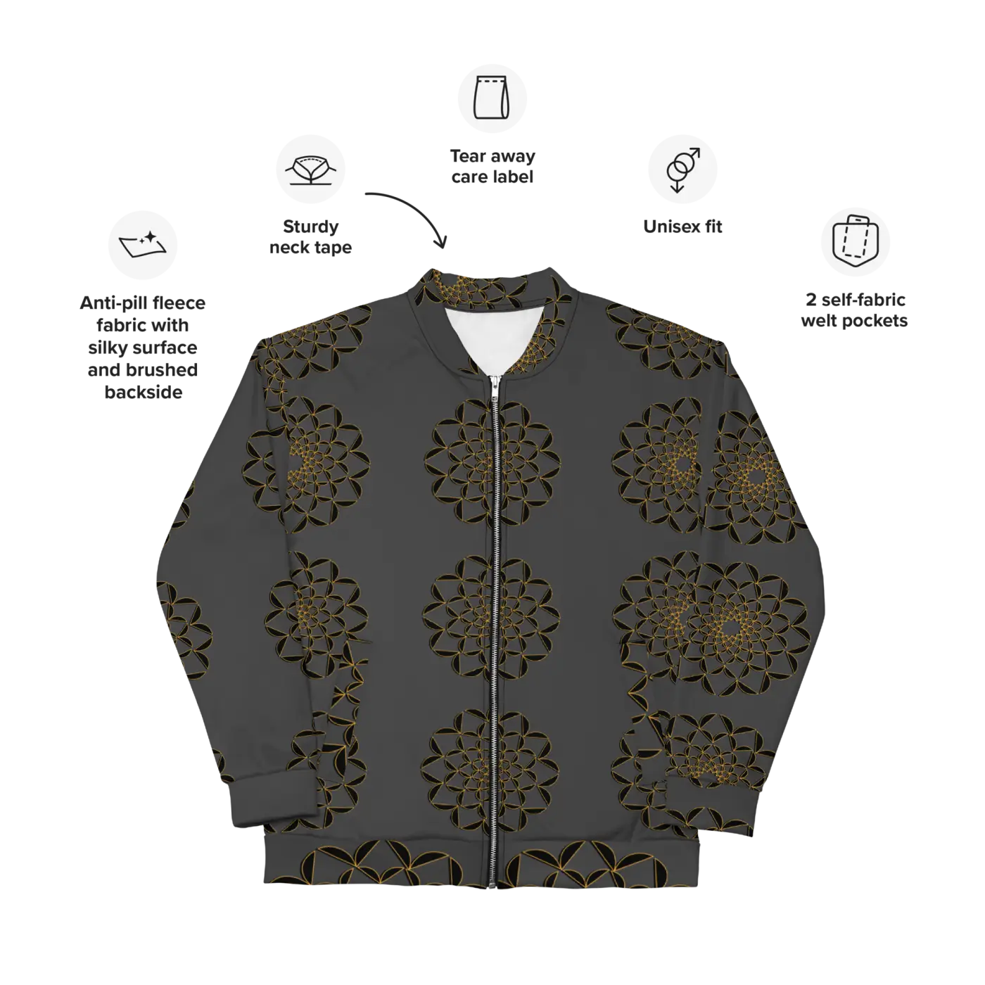Golden Pattern Bomber Jacket - Unisex Streetwear - DipaliZ