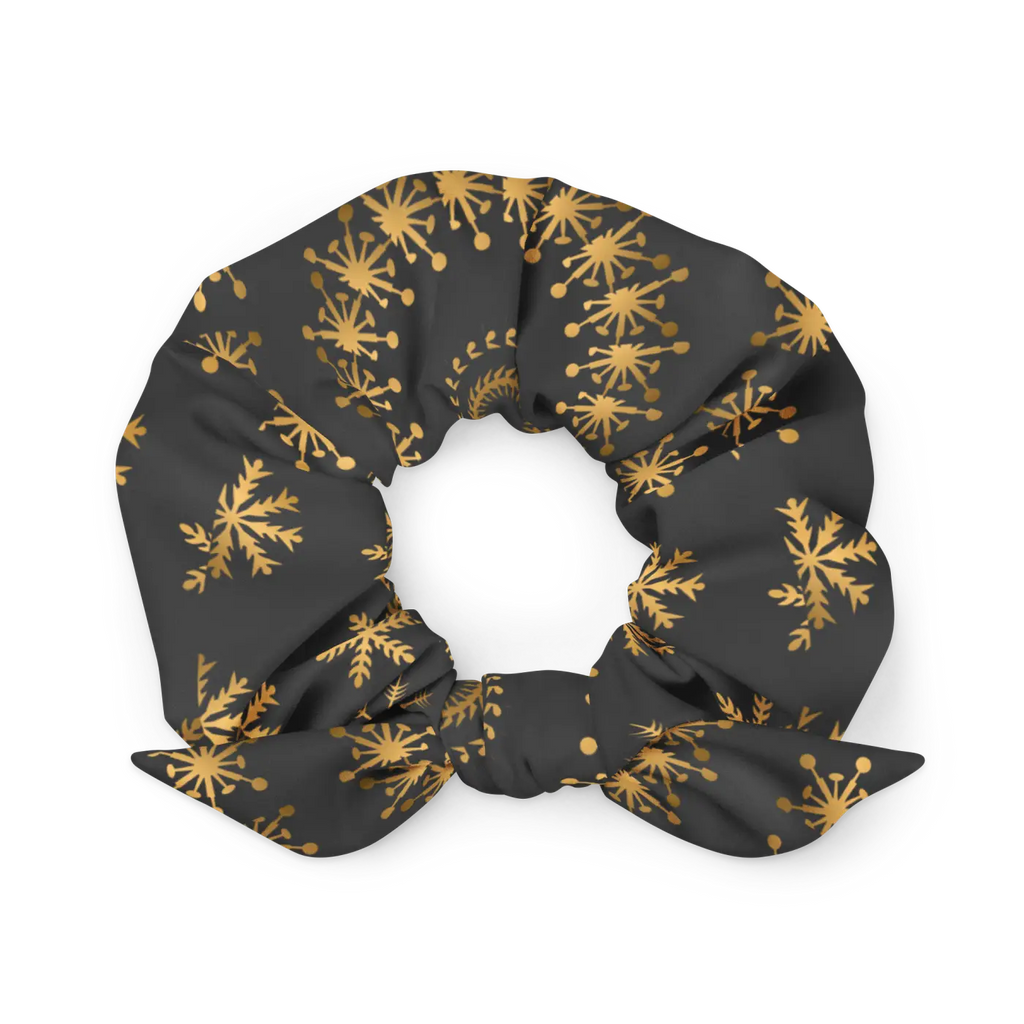 Golden Snow Flakes Scrunchie - Sparkle Hair Accessory - DipaliZ