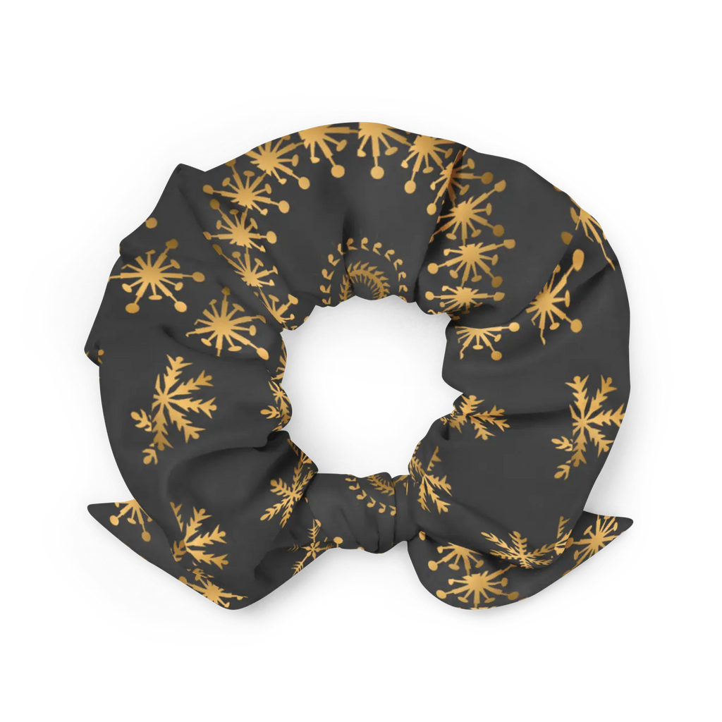Golden Snow Flakes Scrunchie - Sparkle Hair Accessory - DipaliZ