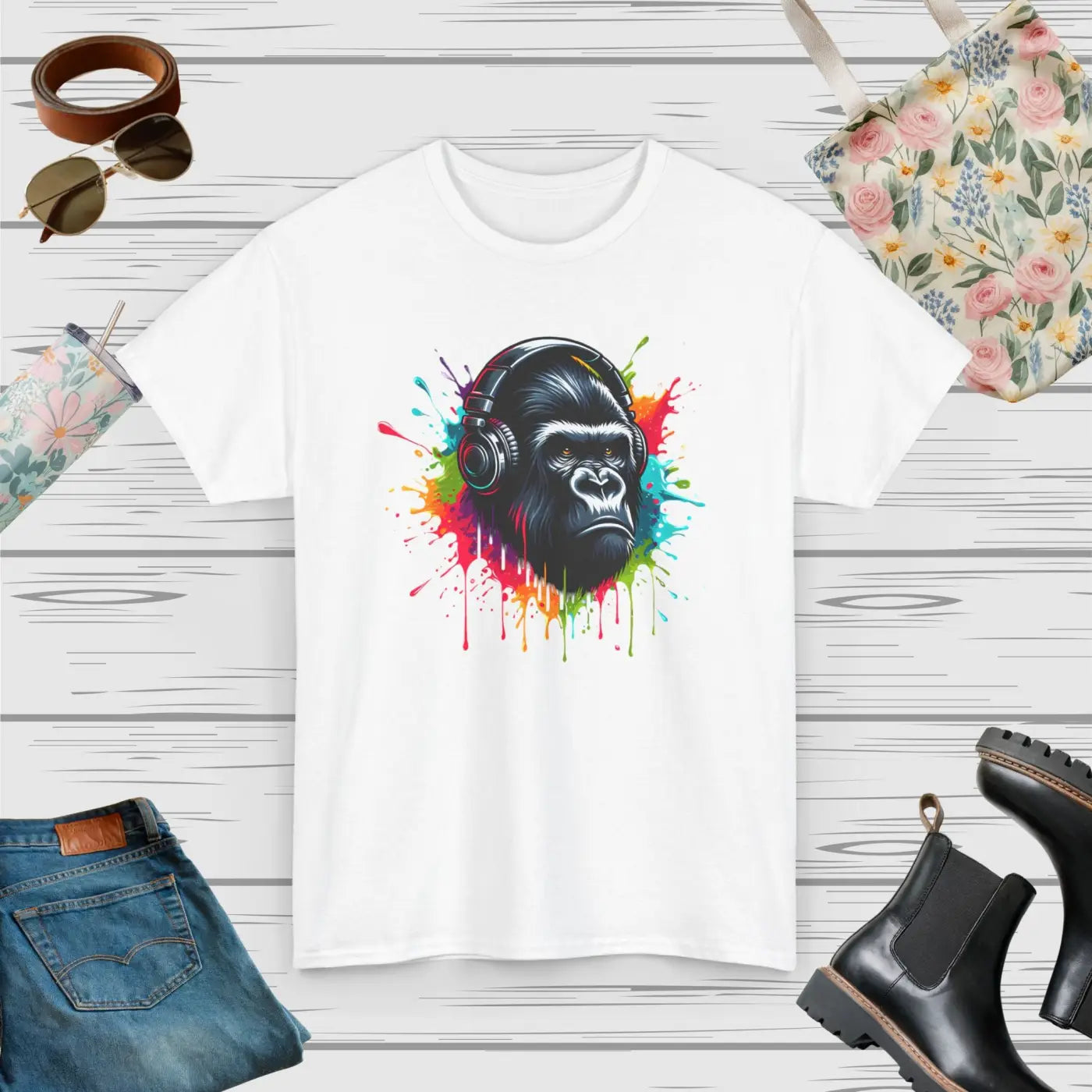 Gorilla Headphones Cotton Tee - Unisex Heavy Tee - DipaliZ