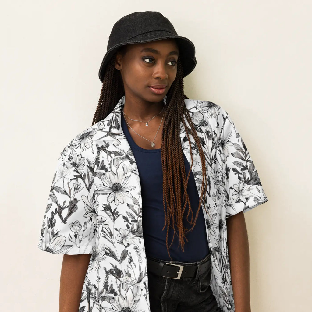 Unisex Button Shirt - Graphic Flowers Eco Design - DipaliZ