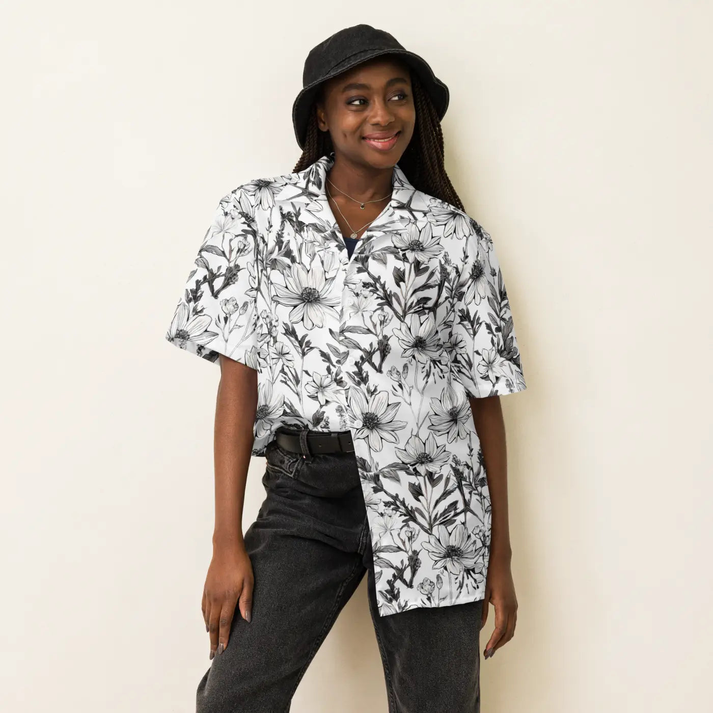 Unisex Button Shirt - Graphic Flowers Eco Design - DipaliZ