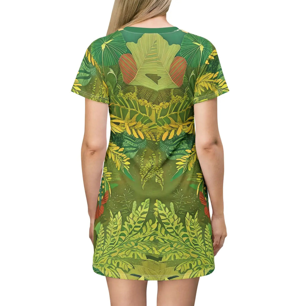 Green Foliage Print T Shirt Dress - Nature Inspired - DipaliZ