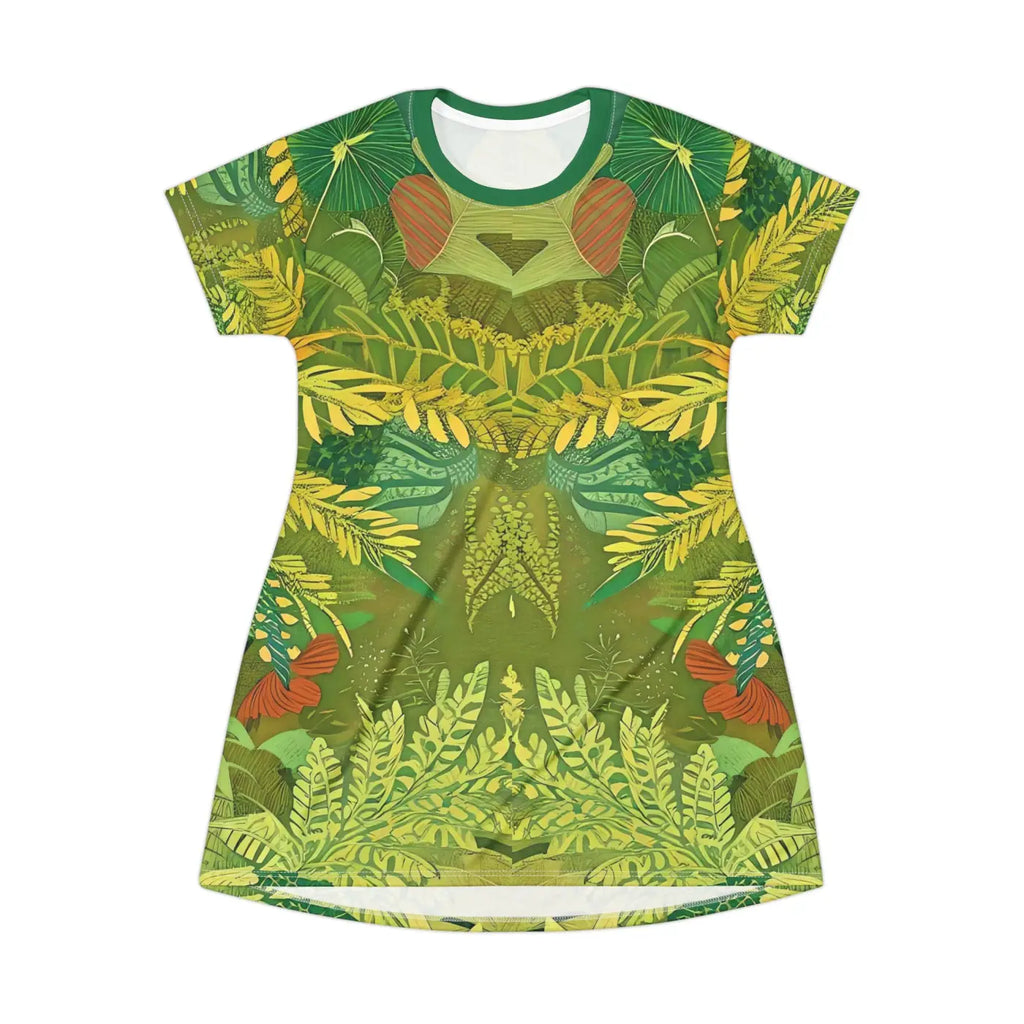 Green Foliage Print T Shirt Dress - Nature Inspired - DipaliZ