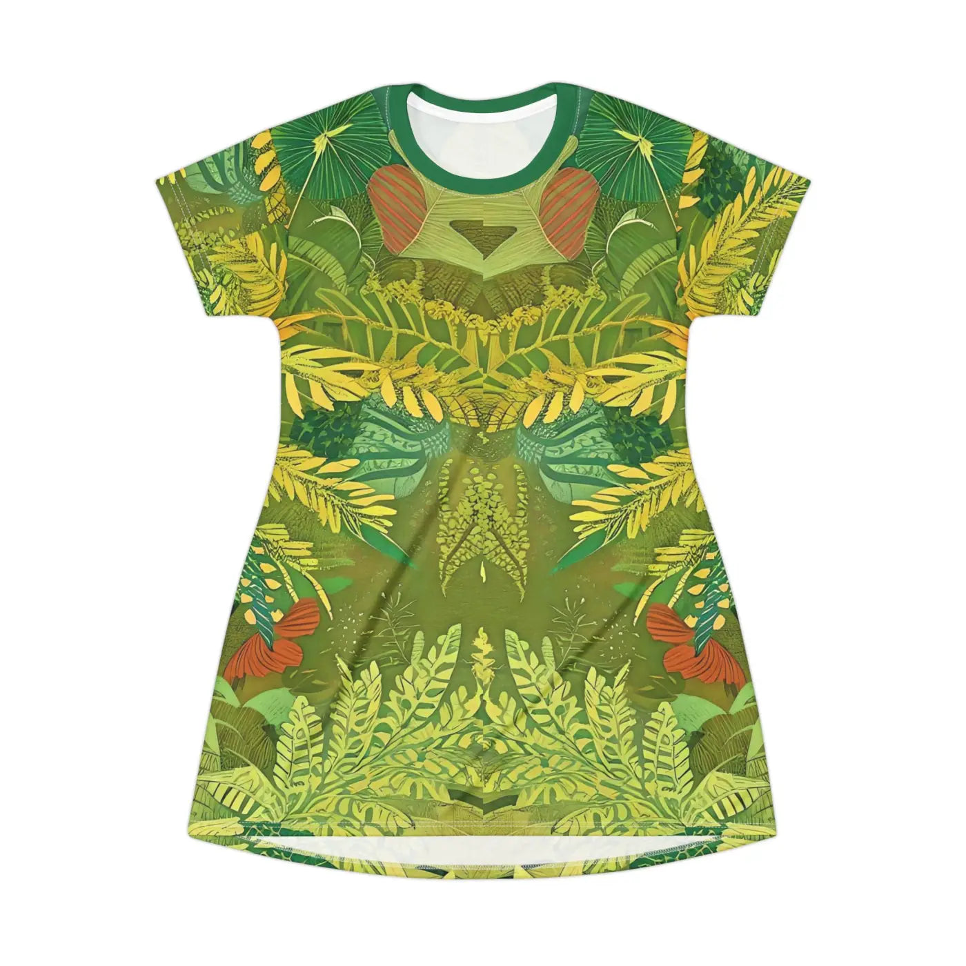 Green Foliage Print T Shirt Dress - Nature Inspired - DipaliZ