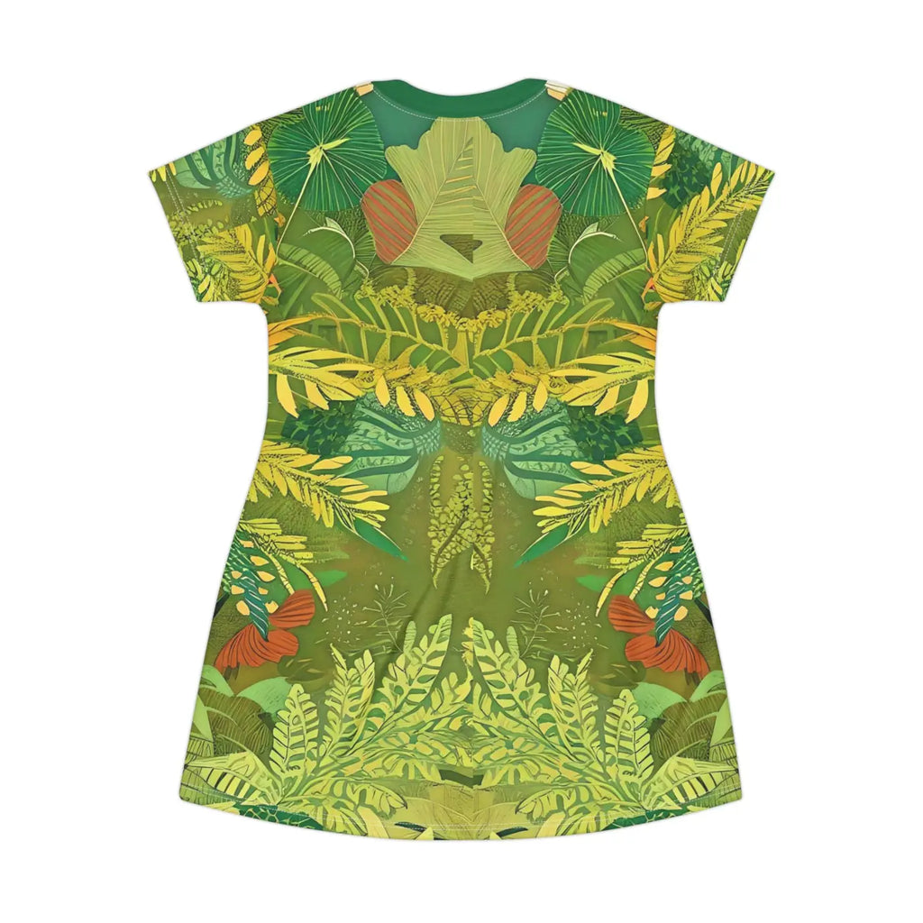 Green Foliage Print T Shirt Dress - Nature Inspired - DipaliZ