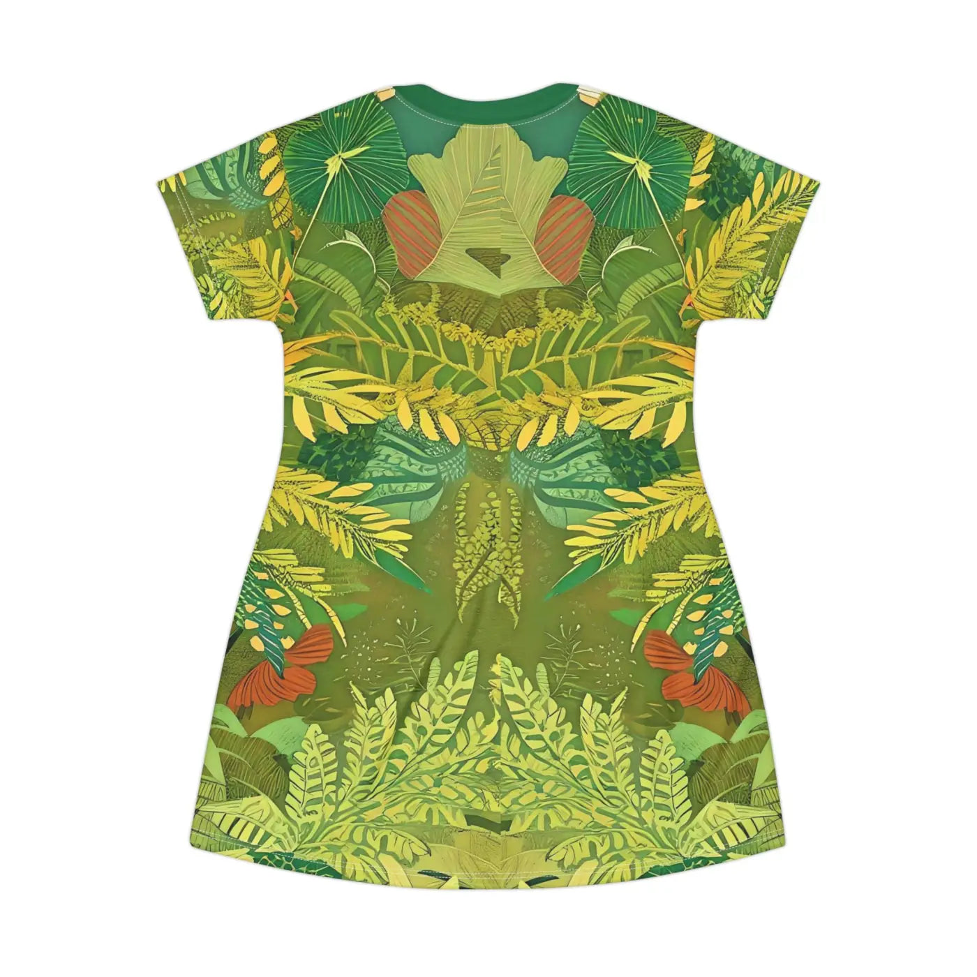 Green Foliage Print T Shirt Dress - Nature Inspired - DipaliZ