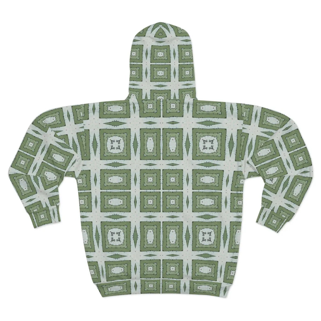 Zip Hoodie - Green Geometric Abstract Pattern - DipaliZ