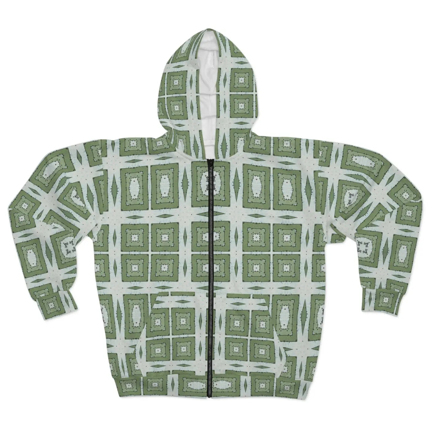 Zip Hoodie - Green Geometric Abstract Pattern - DipaliZ
