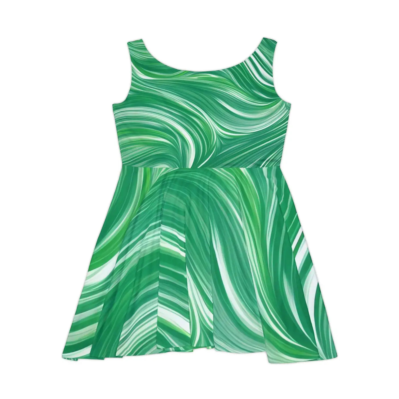 Green Wavy Pattern Skater Dress - Eco-Friendly Gifts - DipaliZ