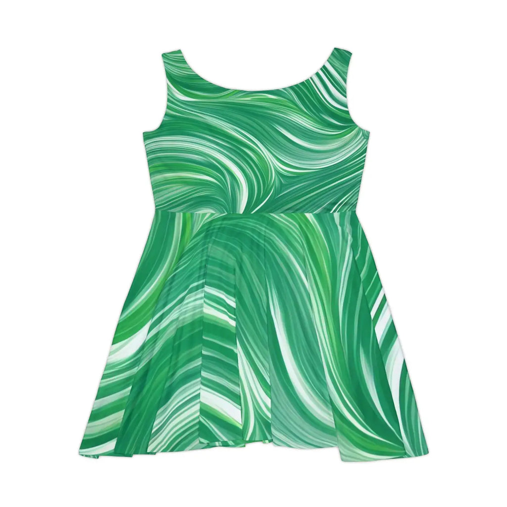 Green Wavy Pattern Skater Dress - Eco-Friendly Gifts - DipaliZ