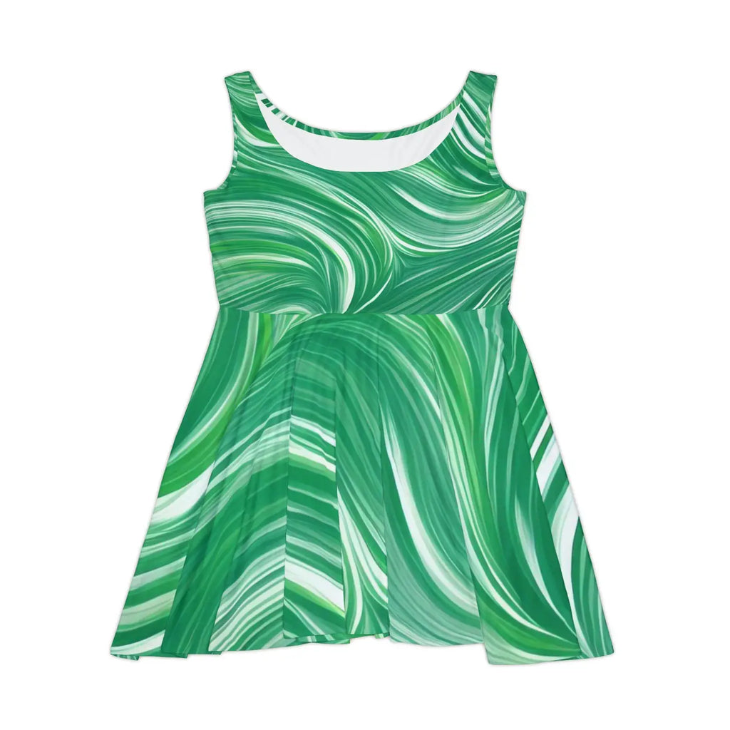 Green Wavy Pattern Skater Dress - Eco-Friendly Gifts - DipaliZ