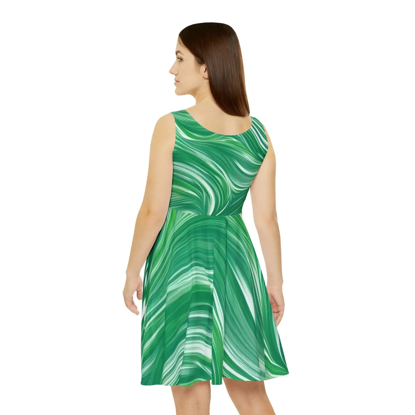 Green Wavy Pattern Skater Dress - Eco-Friendly Gifts - DipaliZ
