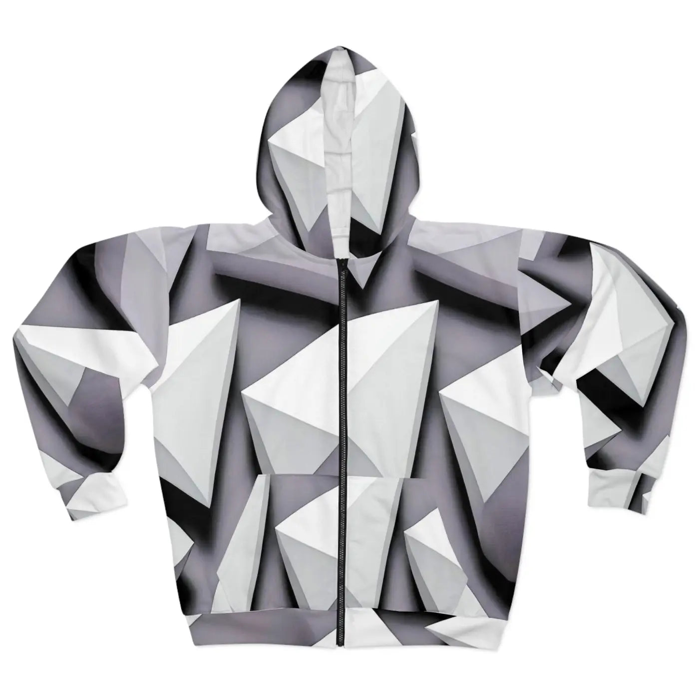 Zip Hoodie - White Abstract Triangular Pattern - DipaliZ