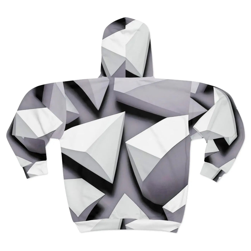 Zip Hoodie - White Abstract Triangular Pattern - DipaliZ