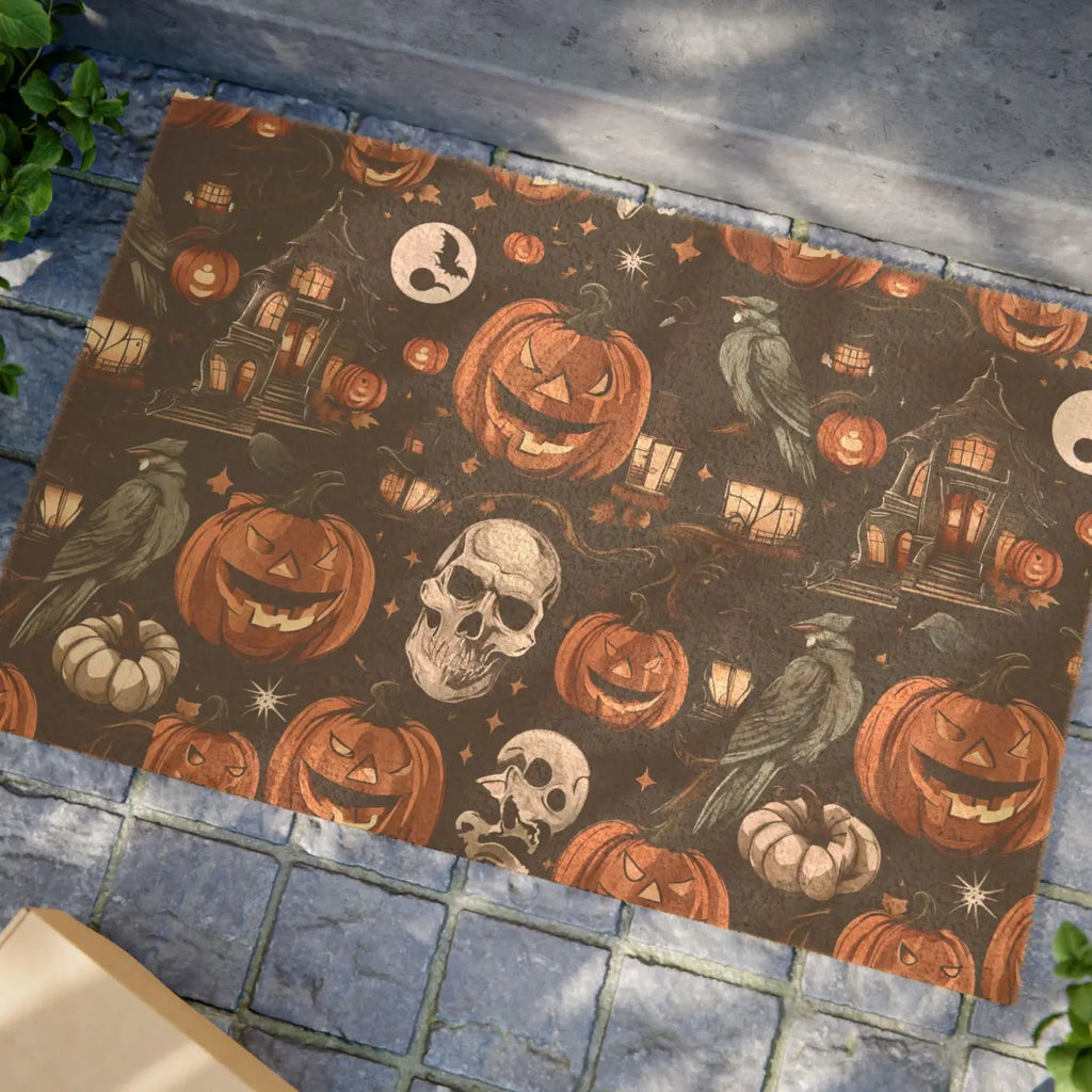 Halloween Pumpkins Doormat - Autumn Leaves Tufted Coir - DipaliZ