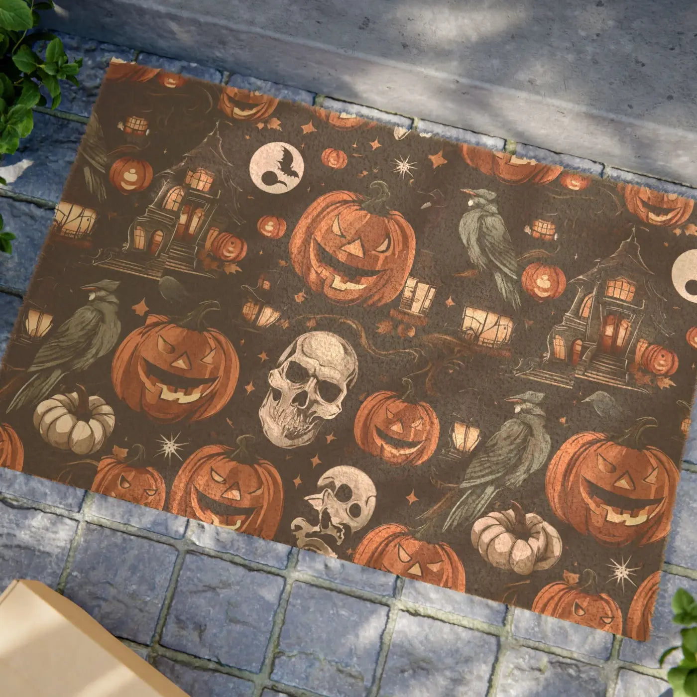 Halloween Pumpkins Doormat - Autumn Leaves Tufted Coir - DipaliZ