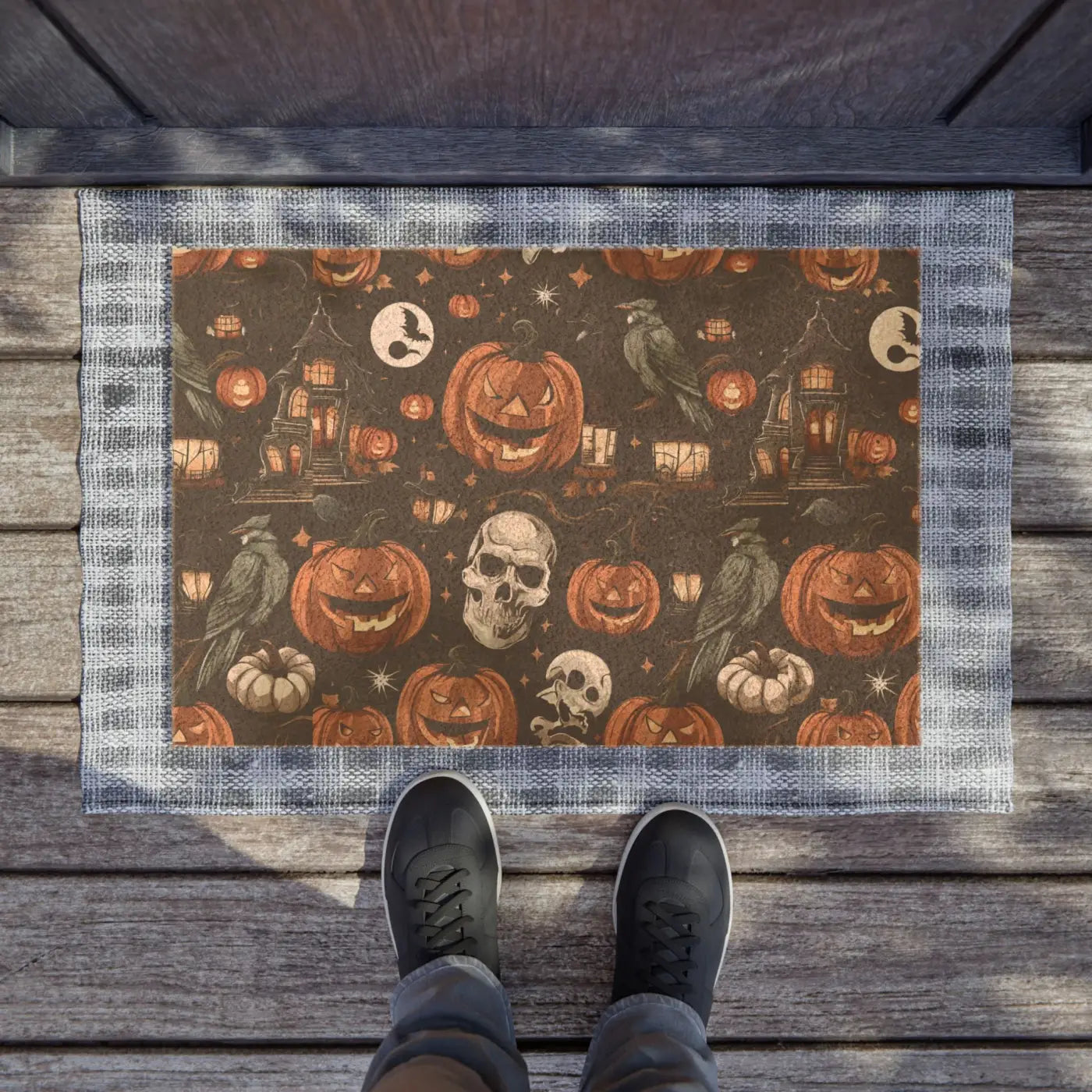 Halloween Pumpkins Doormat - Autumn Leaves Tufted Coir - DipaliZ