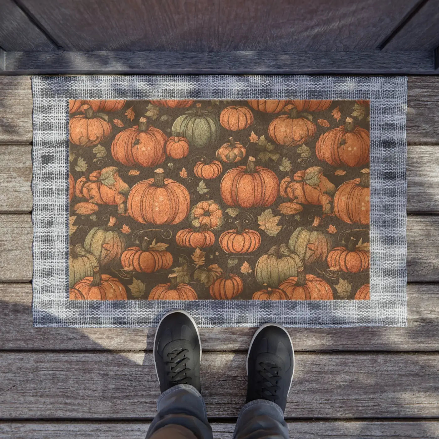 Halloween Pumpkins Doormat - Autumn Leaves Outdoor Coir - DipaliZ
