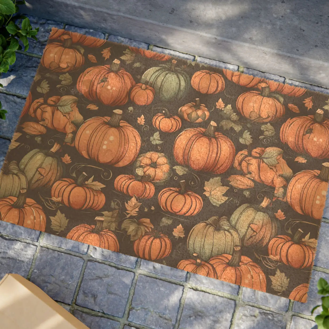 Halloween Pumpkins Doormat - Autumn Leaves Outdoor Coir - DipaliZ
