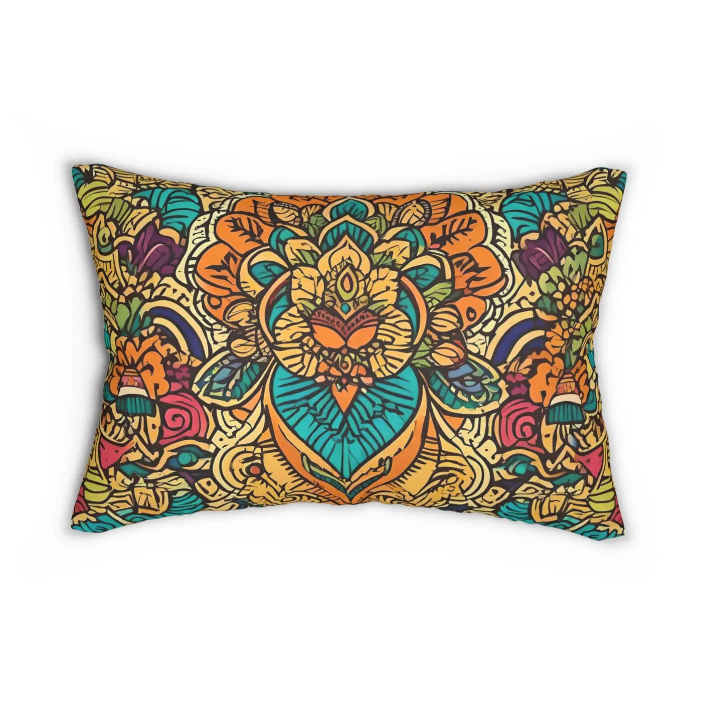 Vibrant Indian Spun Polyester Lumbar Pillow - Colorful Pattern - DipaliZ